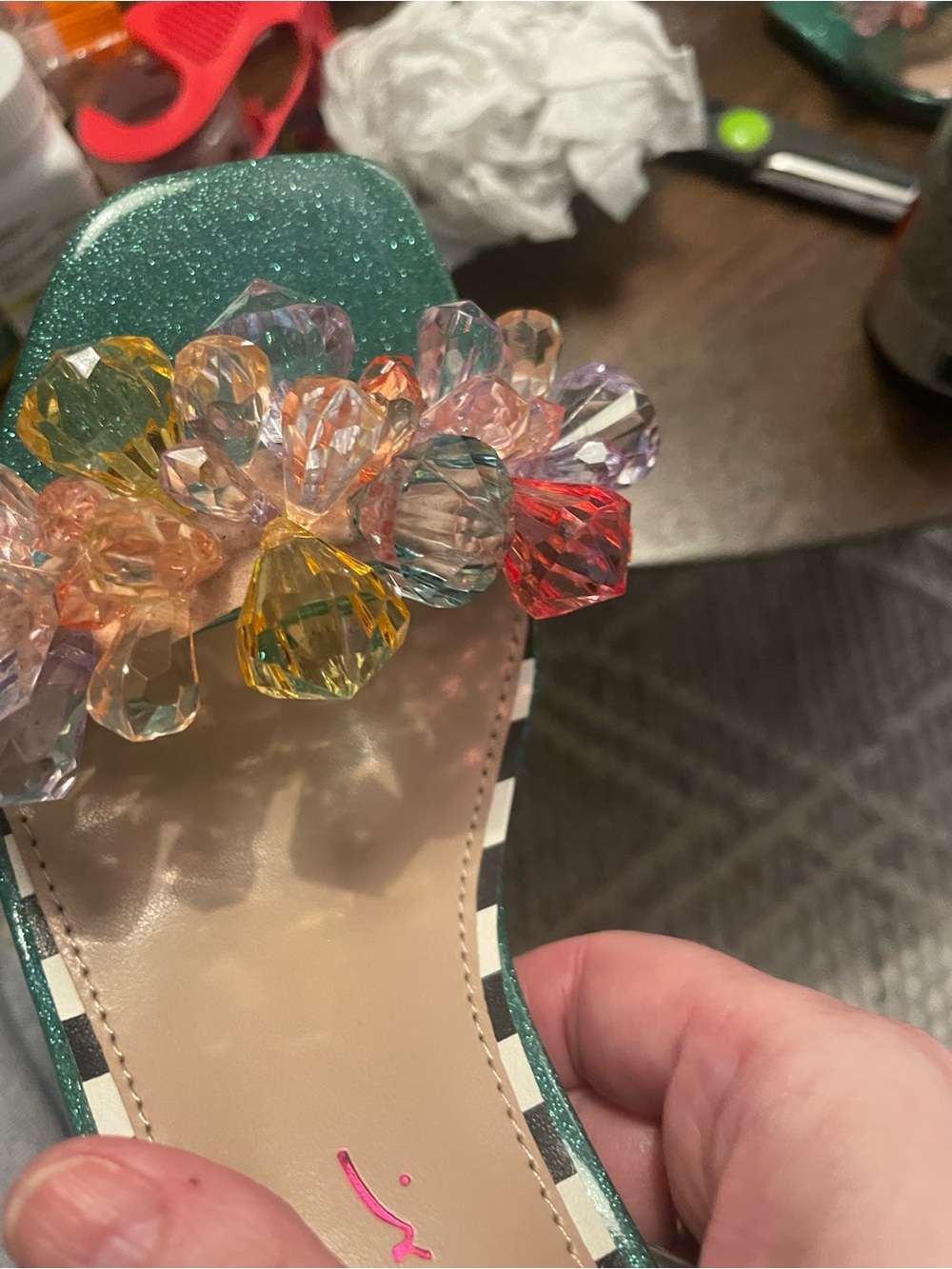 Betsey Johnson Teal “Brodie” clear Ankle-Strap Heels with Crystals, size 6.5 - Picture 15 of 15